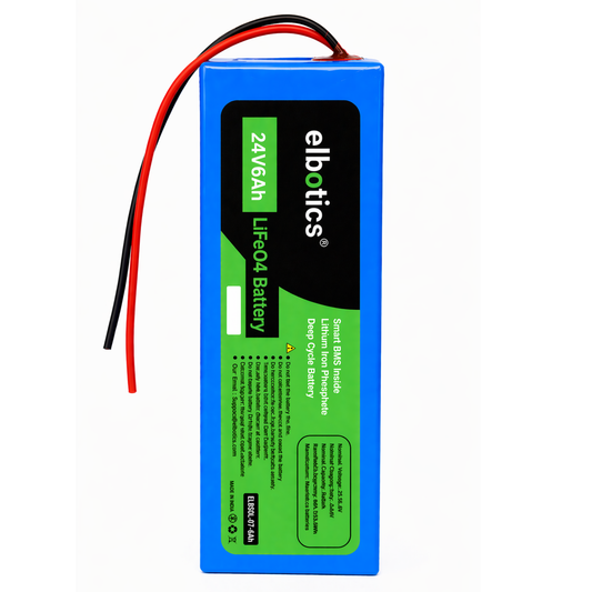 Elbotics 24V 6Ah LiFePO4 Battery Pack (25.6V 6000mAh) with Built-in BMS for Solar, E-Bikes, Scooters and DIY Projects