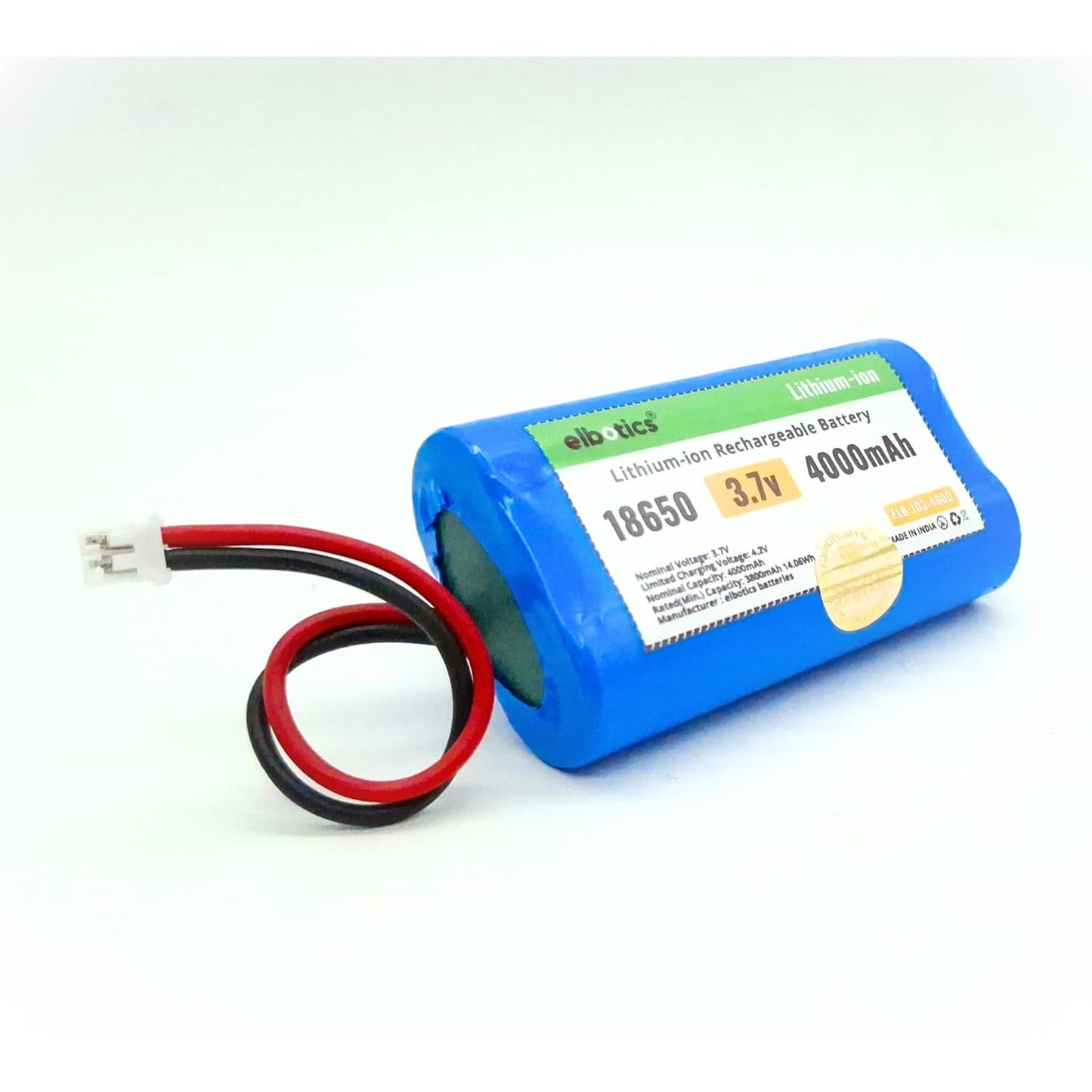 ELBOTICS 3.7V 4000mAh Li-ion Rechargeable Battery with JST PH2.0 2-Pin Connector
