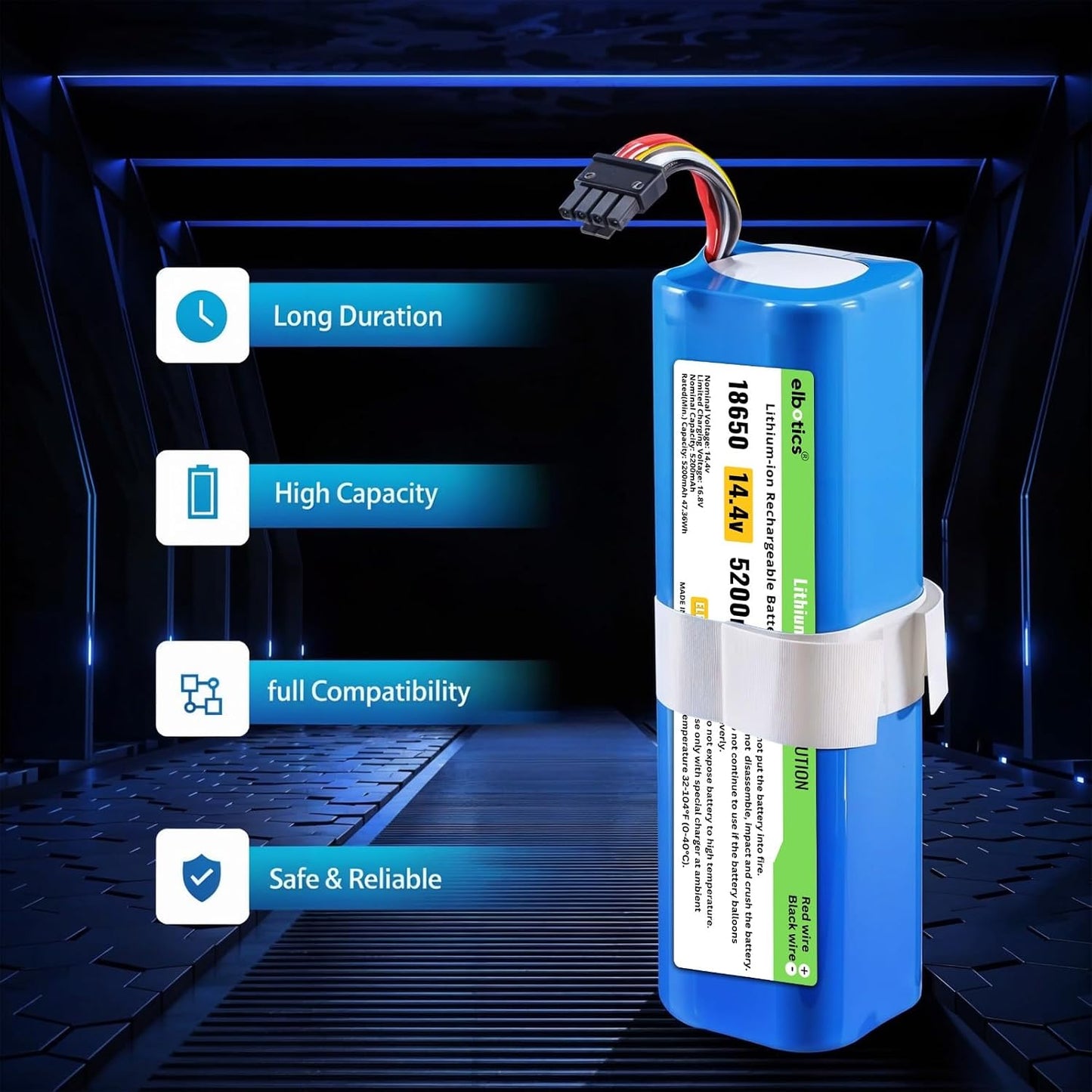 ELBOTICS 14.4V 5200mAh Li-ion Replacement Battery for Dreame D9, D10, F9, D10s, L10 Pro, L10s Ultra & Z10 Pro Robot Vacuum Cleaner