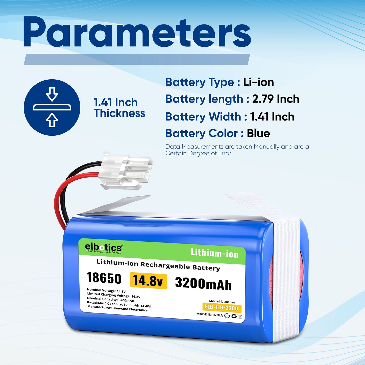 ELBOTICS 14.4V/14.8V 3200mAh Li-ion Replacement Battery Pack for ILIFE A4s, A4s Pro, A6, A7, A8, A9, L100 & W400 Robot Vacuum Cleaner