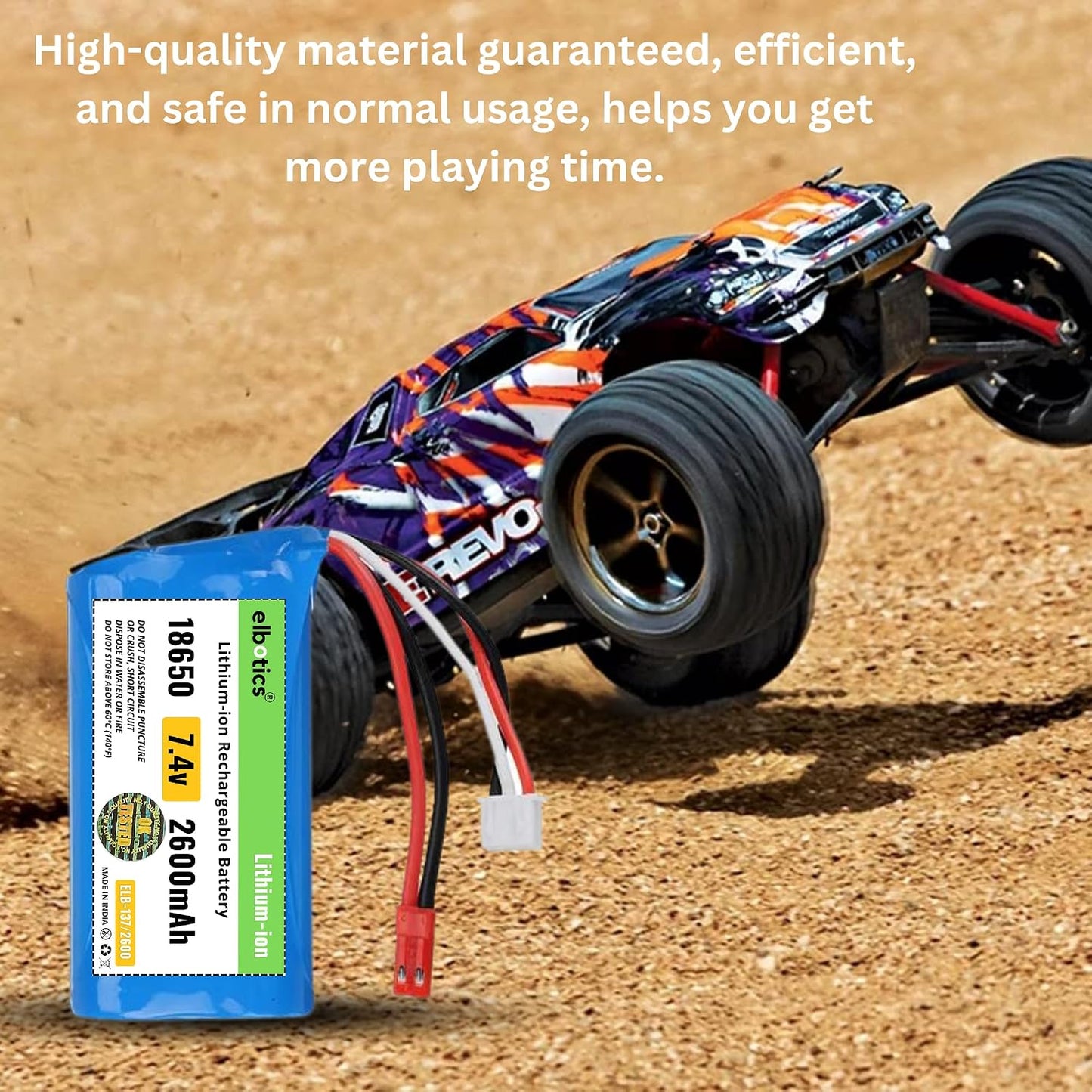 ELBOTICS 7.4V 2600mAh 2S 15C Li-ion Rechargeable Battery with SM 2P Plug for RC Cars, RC Boats, RC Trucks & RC Helicopters