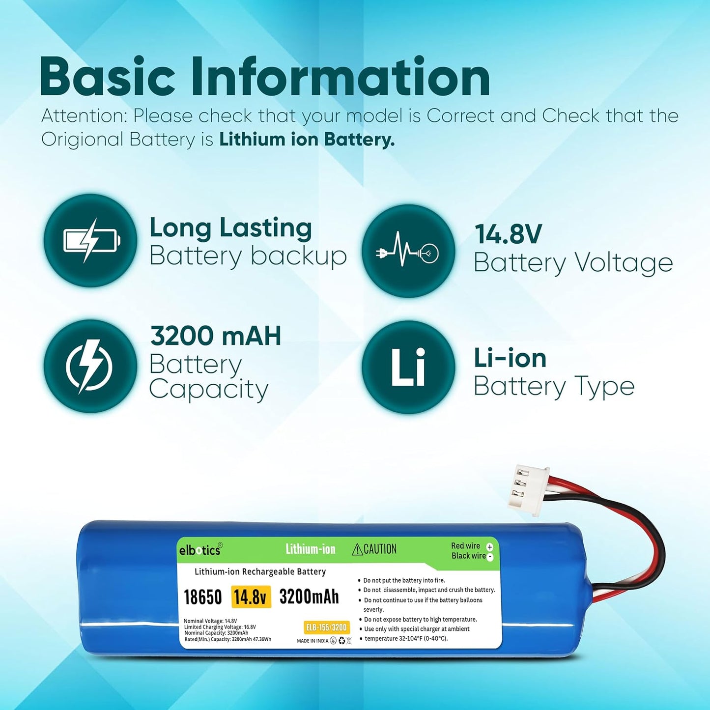 ELBOTICS 14.8V 3200mAh Li-ion Replacement Battery for Ecovacs Deebot N8, N8 Pro, Ozmo 900, 901, 905, 920, 930 & 937