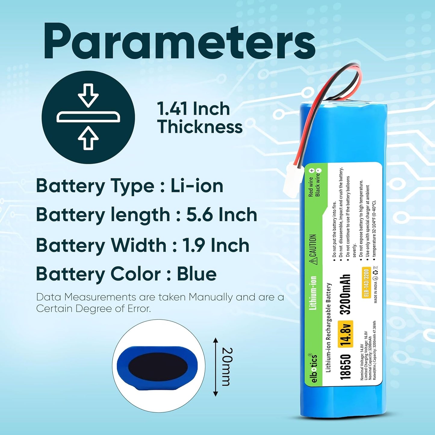 ELBOTICS 14.4V 3200mAh 47.36Wh Li-ion Replacement Battery Compatible with Milagrow i Map 9 Qihoo 360 S6, 360 S8 & 360 S8 Plus Robot Vacuum and Mop Cleaner