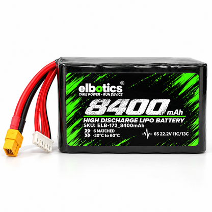 Elbotics 22.2V 8400mAh P42A  11C 6S2P Li-ion Drone Battery with XT60 for 7 Inch FPV and Small E-VTOL Drones