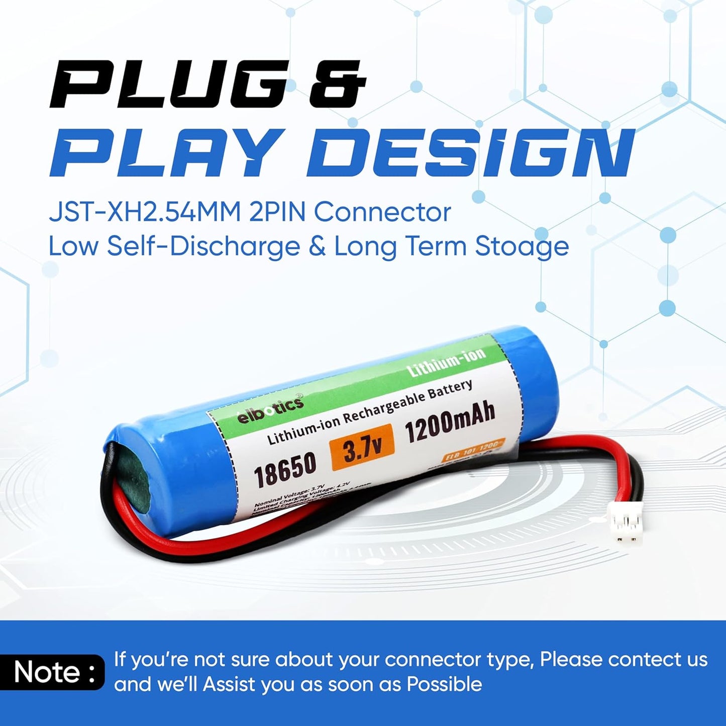 ELBOTICS 3.7V 1200mAh Li-ion Battery with PH2.0 Connector