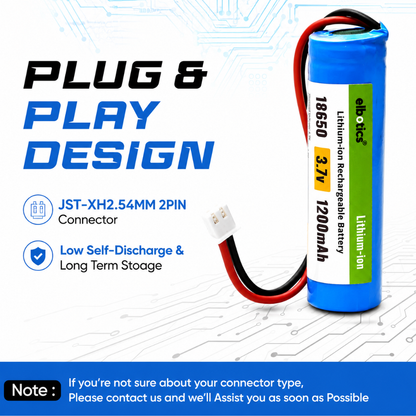 ELBOTICS 3.7V 1200mAh Li-ion Rechargeable Battery with XH2.54 2-Pin Connector for DIY Projects, Toys & Electronics