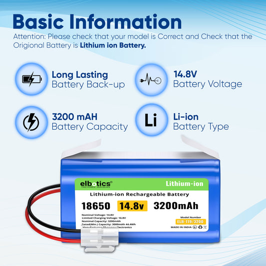 ELBOTICS 14.4V/14.8V 3200mAh Li-ion Replacement Battery Pack for ILIFE A4s, A4s Pro, A6, A7, A8, A9, L100 & W400 Robot Vacuum Cleaner