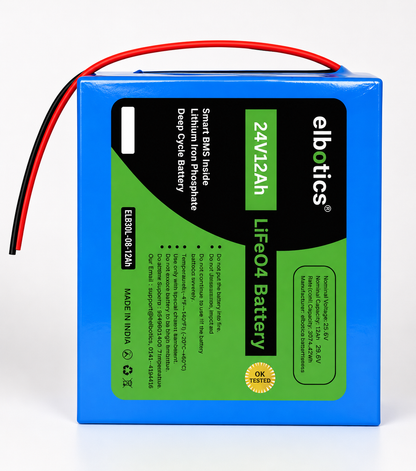 Elbotics 24V 12Ah LiFePO4 Battery Pack (25.6V 12000mAh) with Smart BMS for Solar Backup, E-Bikes and DIY Projects