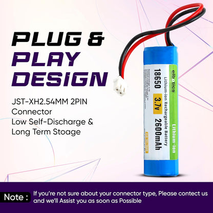 ELBOTICS 3.7V 2600mAh Li-ion Rechargeable Battery with XH2.54 Connector for DIY Electronics, Toys & Bluetooth Devices