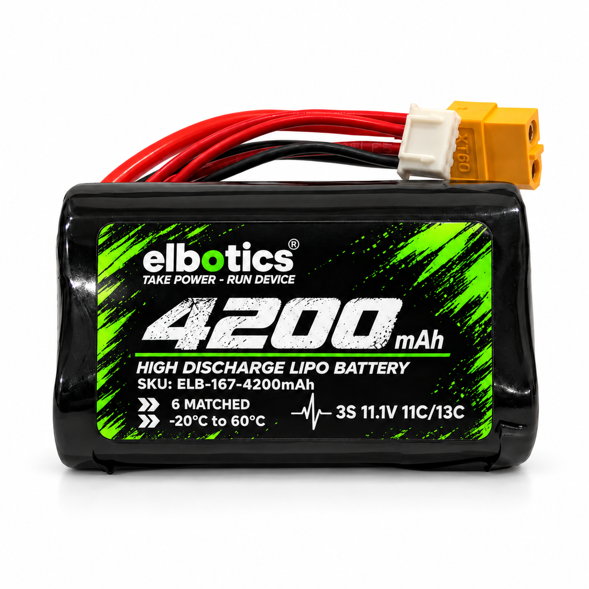 ELBOTICS 11.1V 4200mAh 3S1P Li-ion Drone Battery Pack | Molicel P42A Cells | 11C High Discharge | XT60 Connector for FPV Drones & UAVs
