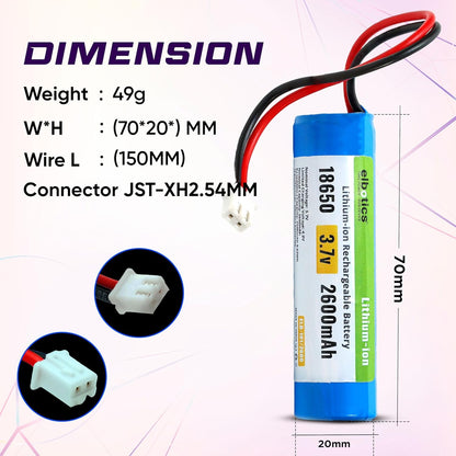 ELBOTICS 3.7V 2600mAh Li-ion Rechargeable Battery with XH2.54 Connector for DIY Electronics, Toys & Bluetooth Devices