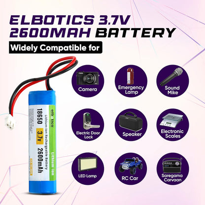 ELBOTICS 3.7V 2600mAh Li-ion Rechargeable Battery with XH2.54 Connector for DIY Electronics, Toys & Bluetooth Devices