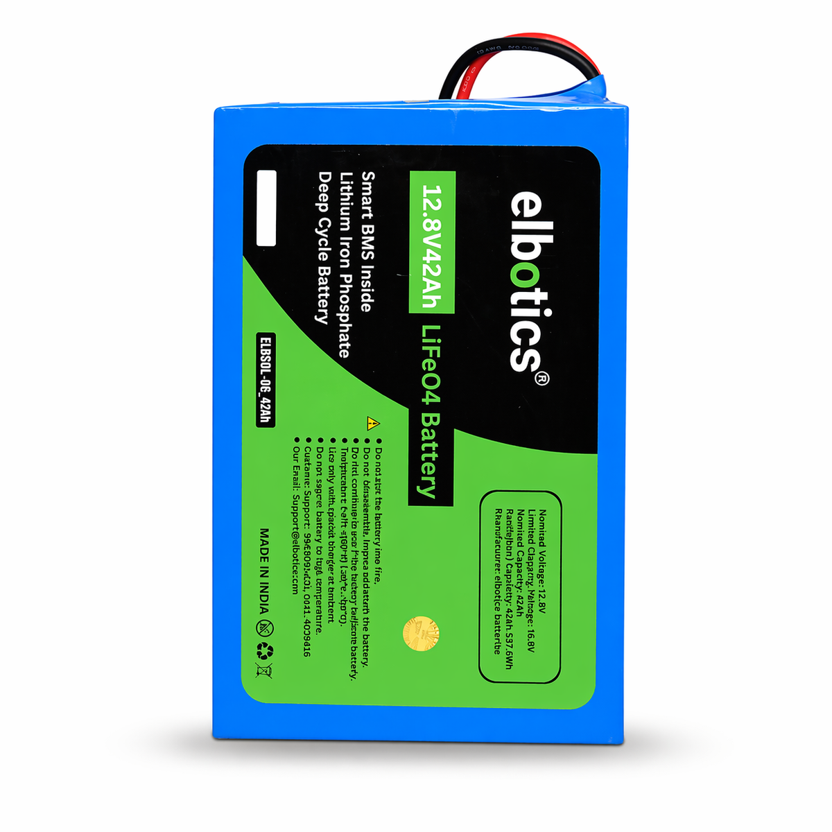 ELBOTICS 12.8V 42Ah LiFePO4 Lithium Battery for Solar & Inverter | 537.6Wh | Smart BMS | 2000+ Cycles | 3 Year Warranty