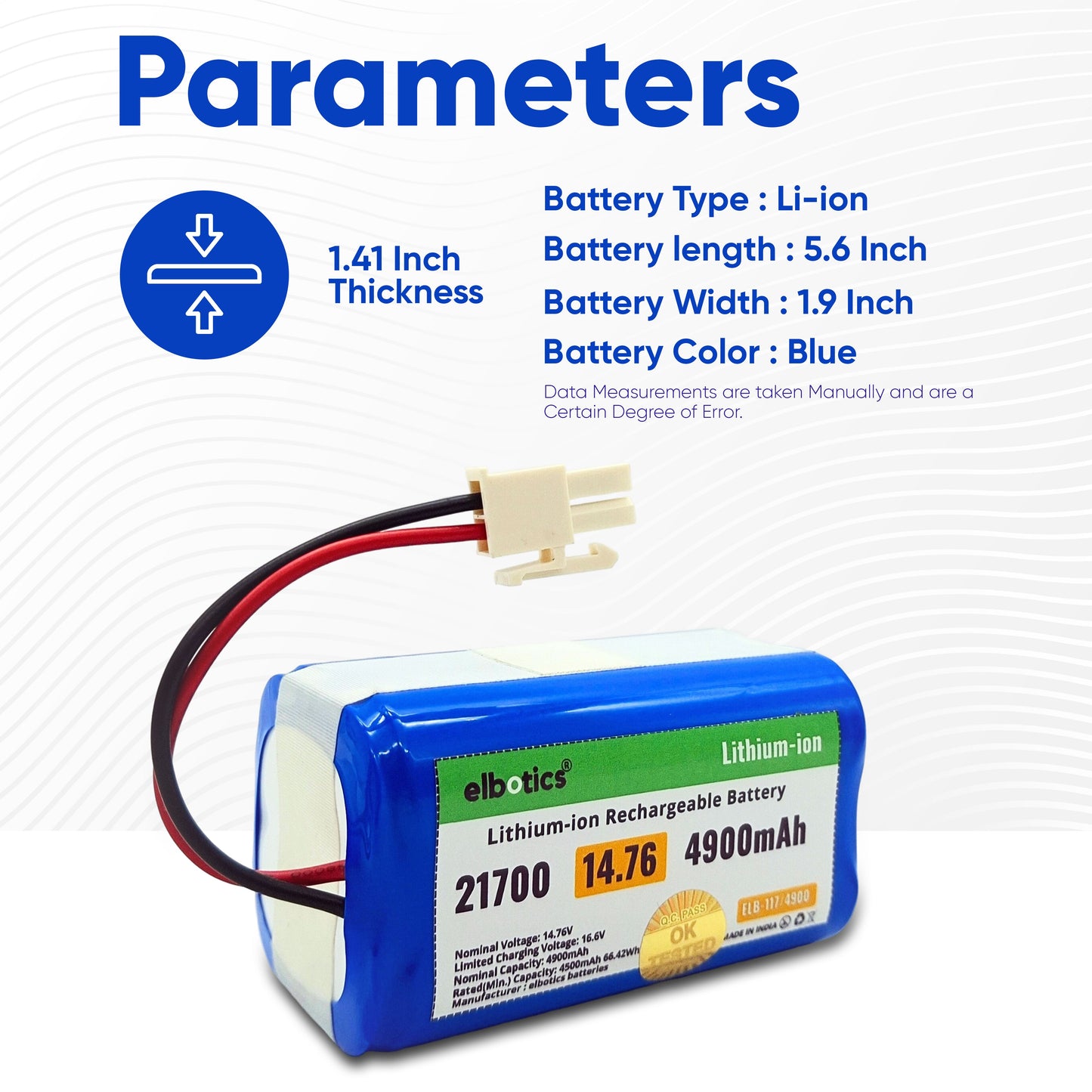 14.76V 4900mAh Lithium-ion Replacement Battery for A20, Pro T20s & T20s Pro Vacuum Cleaner High Capacity Durable Rechargeable