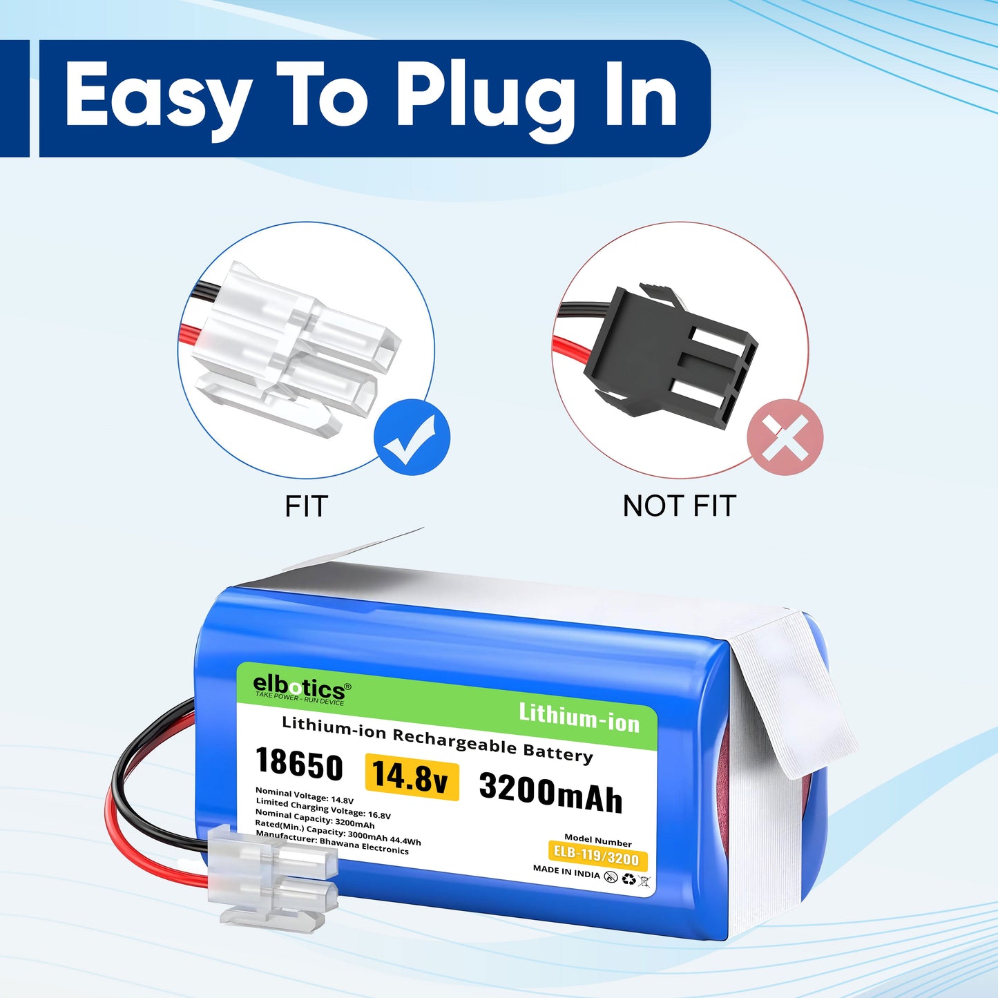 ELBOTICS 14.4V/14.8V 3200mAh Li-ion Replacement Battery Pack for ILIFE A4s, A4s Pro, A6, A7, A8, A9, L100 & W400 Robot Vacuum Cleaner