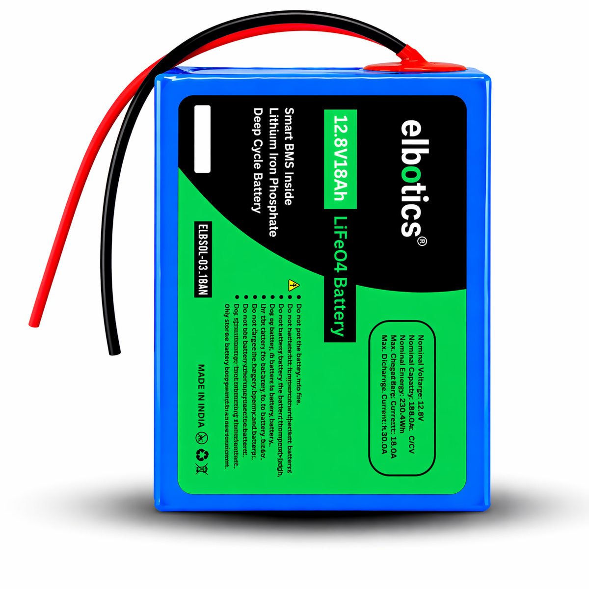 ELBOTICS 12.8V 42Ah LiFePO4 Lithium Battery for Solar & Inverter | 537.6Wh | Smart BMS | 2000+ Cycles | 3 Year Warranty