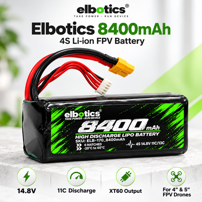Elbotics P42A 14.8V 8400mAh 11C 4S2P Li-ion FPV Drone Battery Pack with Amass XT60 for 5 Inch and 7 Inch Quadcopters