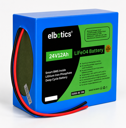 Elbotics 24V 12Ah LiFePO4 Battery Pack (25.6V 12000mAh) with Smart BMS for Solar Backup, E-Bikes and DIY Projects