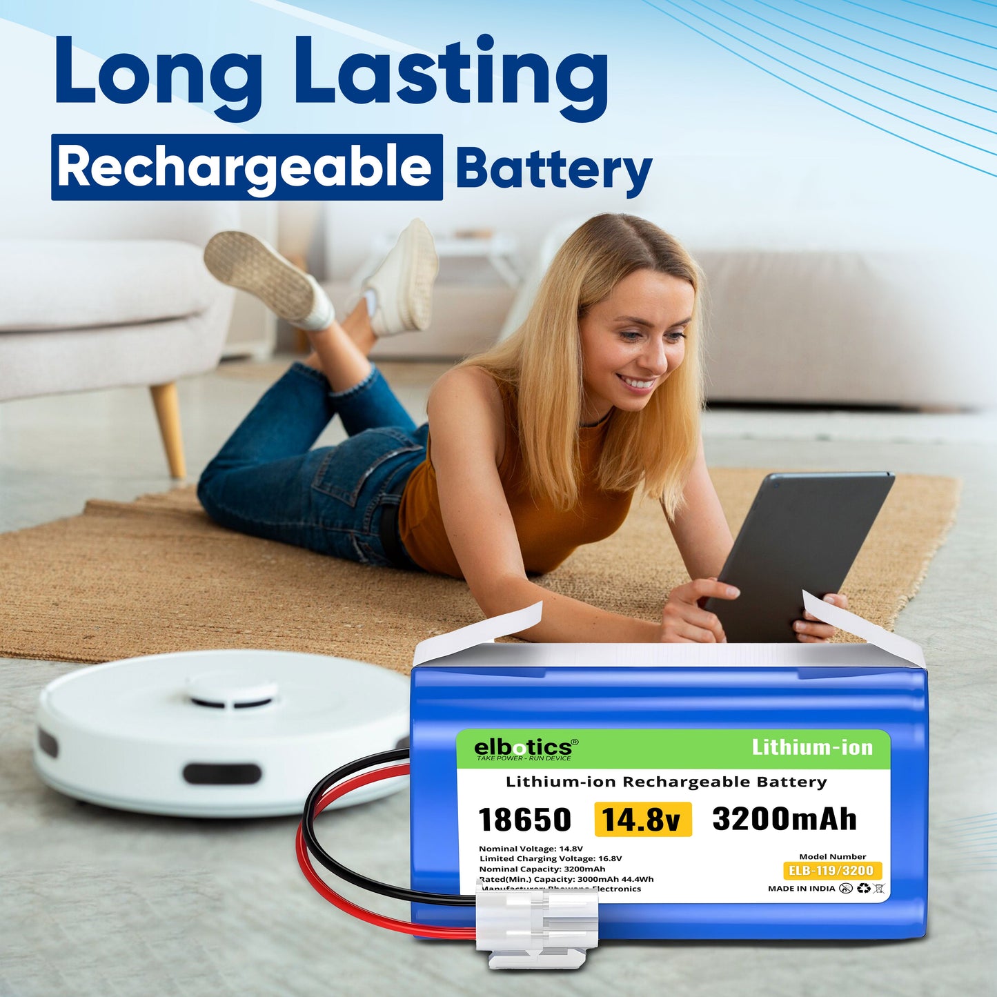 ELBOTICS 14.4V/14.8V 3200mAh Li-ion Replacement Battery Pack for ILIFE A4s, A4s Pro, A6, A7, A8, A9, L100 & W400 Robot Vacuum Cleaner