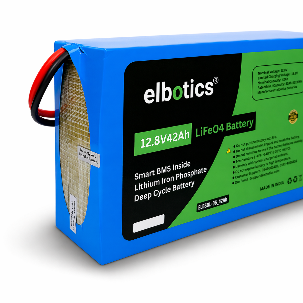 ELBOTICS 12.8V 42Ah LiFePO4 Lithium Battery for Solar & Inverter | 537.6Wh | Smart BMS | 2000+ Cycles | 3 Year Warranty