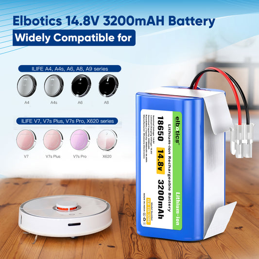 ELBOTICS 14.4V/14.8V 3200mAh Li-ion Replacement Battery Pack for ILIFE A4s, A4s Pro, A6, A7, A8, A9, L100 & W400 Robot Vacuum Cleaner