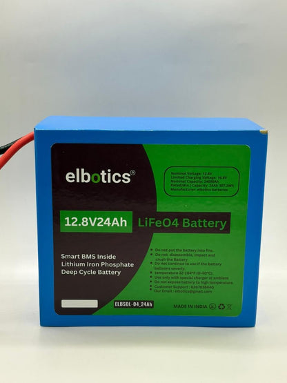 ELBOTICS 12.8V 24Ah LiFePO4 Rechargeable Battery with Smart BMS for Solar Inverter, UPS, Portable Power & Backup Applications