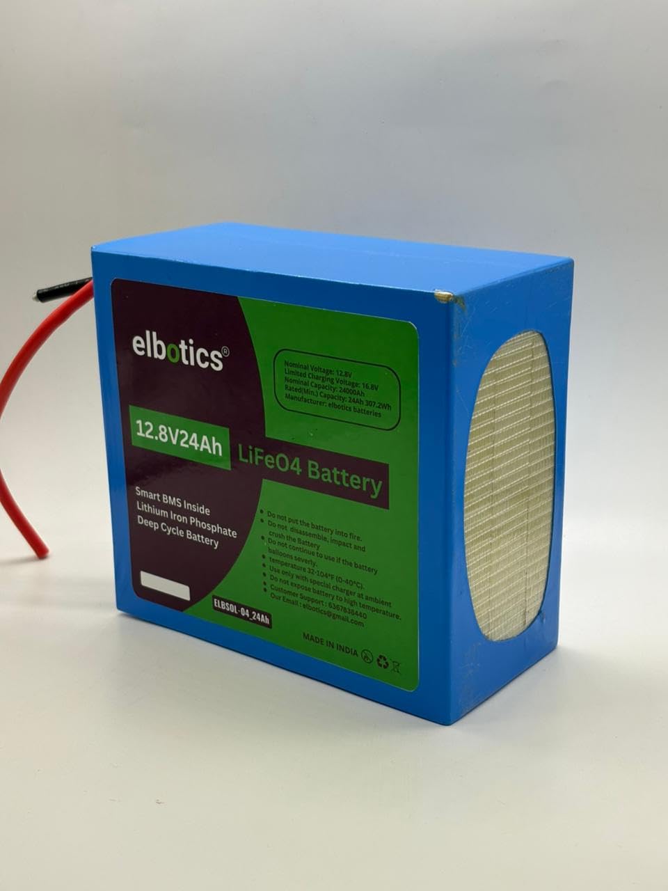 ELBOTICS 12.8V 24Ah LiFePO4 Rechargeable Battery with Smart BMS for Solar Inverter, UPS, Portable Power & Backup Applications