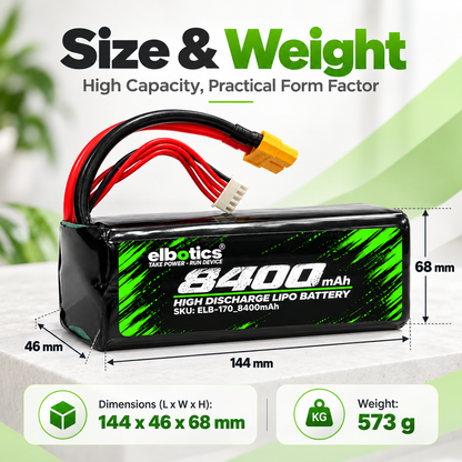 Elbotics P42A 14.8V 8400mAh 11C 4S2P Li-ion FPV Drone Battery Pack with Amass XT60 for 5 Inch and 7 Inch Quadcopters