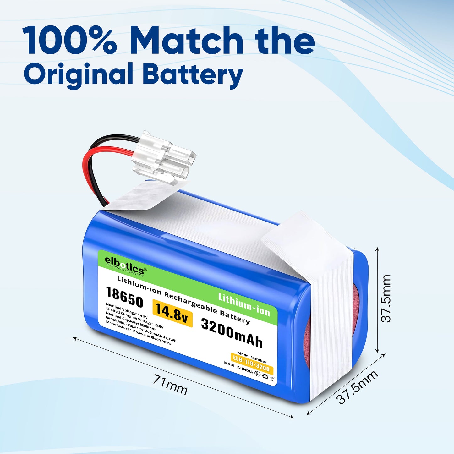 ELBOTICS 14.4V/14.8V 3200mAh Li-ion Replacement Battery Pack for ILIFE A4s, A4s Pro, A6, A7, A8, A9, L100 & W400 Robot Vacuum Cleaner