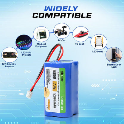 ELBOTICS 7.4V 5200mAh Li-ion Rechargeable Battery Pack with JST XH2.54 2-Pin Connector for RC Cars, RC Boats, RC Helicopters, Toys & Electronics
