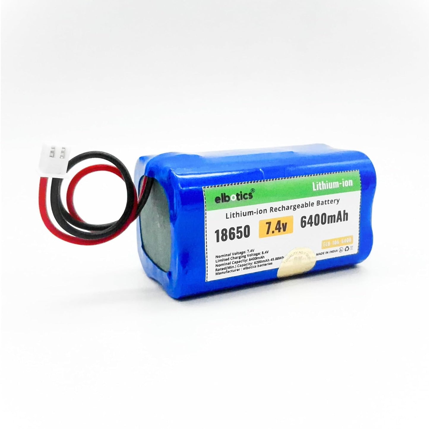 ELBOTICS 7.4V 6400mAh Li-ion Rechargeable Battery Pack with JST XH2.54 2-Pin Connector for RC Cars, RC Boats, RC Helicopters, Toys & Electronics