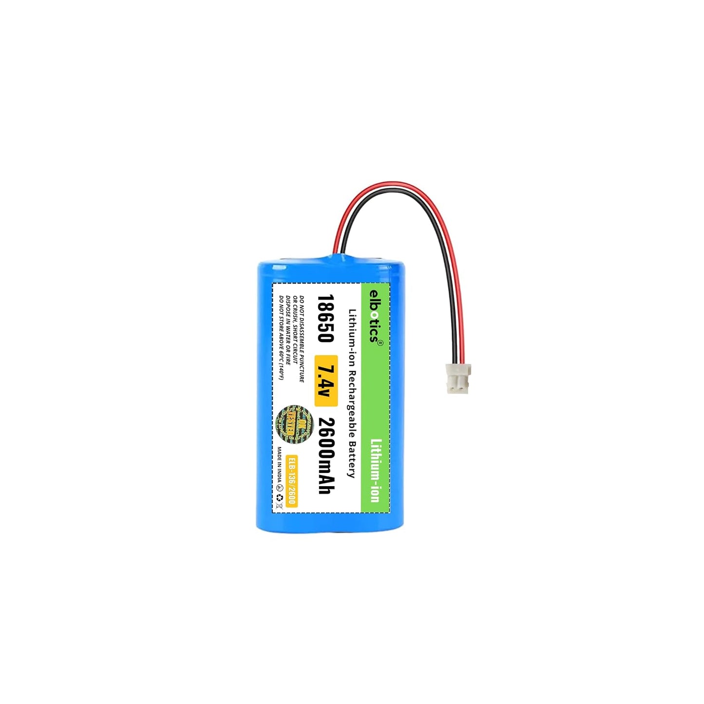 ELBOTICS 7.4V 2600mAh Li-ion Rechargeable Battery with 5264 2-Pin Connector for WEP BP-2100 Billing Printer, Bluetooth Speaker, Solar Light & Compatible Devices