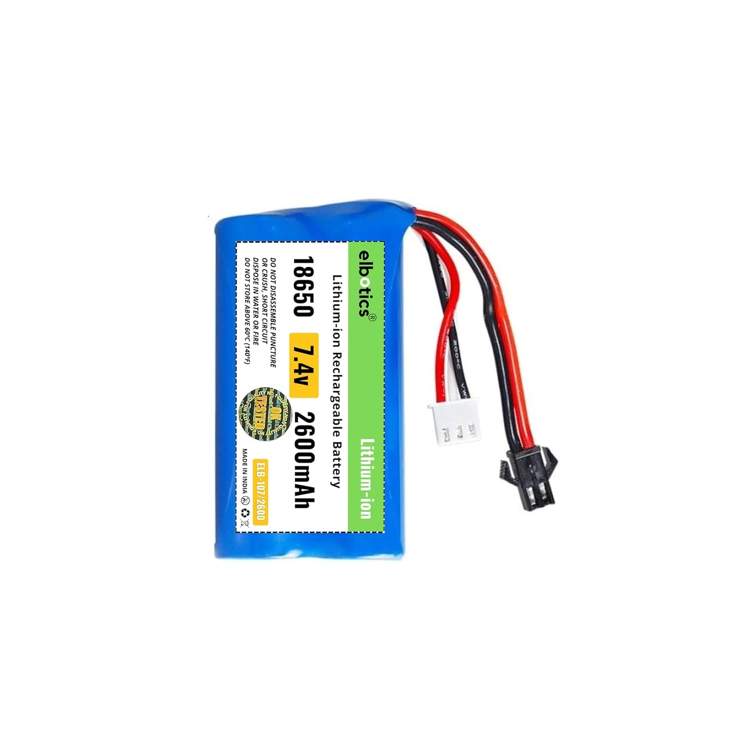 ELBOTICS 7.4V 2600mAh 15C Li-ion Rechargeable Battery with SM 2-Pin Plug for RC Cars, RC Boats, RC Trucks & RC Helicopters