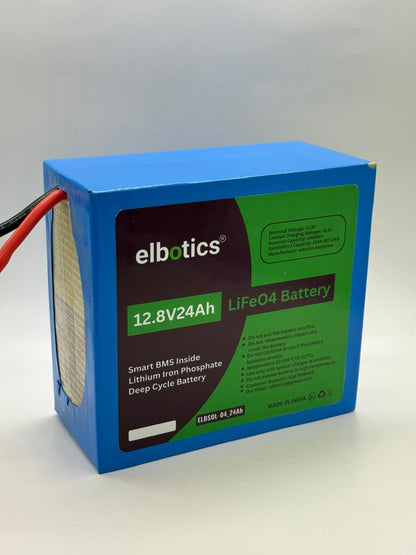 ELBOTICS 12.8V 24Ah LiFePO4 Rechargeable Battery with Smart BMS for Solar Inverter, UPS, Portable Power & Backup Applications