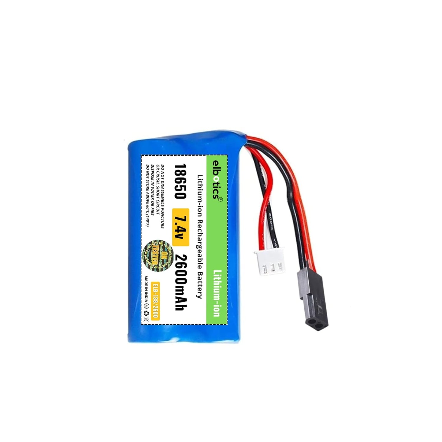 ELBOTICS 7.4V 2600mAh 2S 15C Li-ion Rechargeable Battery with 5500 Plug for RC Cars, RC Boats, RC Trucks & RC Vehicles
