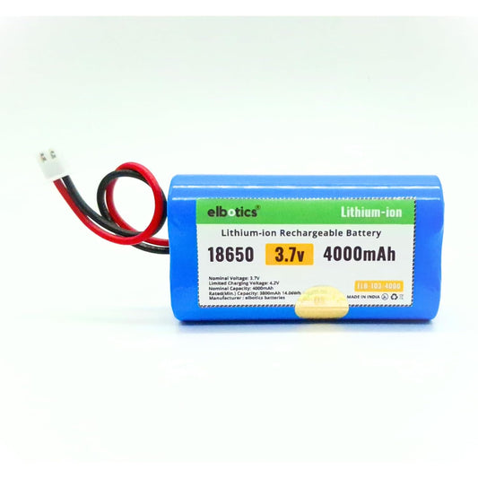 ELBOTICS 3.7V 4000mAh Rechargeable Li-ion Battery with JST XH2.54 2-Pin Connector for Bluetooth Speakers, LED Lights & DIY Electronic
