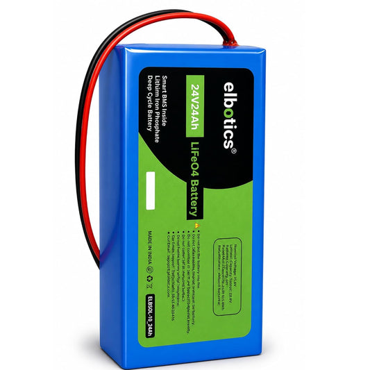 Elbotics 24V 24Ah LiFePO4 Rechargeable Battery Pack (25.6V 24000mAh) with Smart BMS for Solar Backup, Agriculture and Industrial Applications