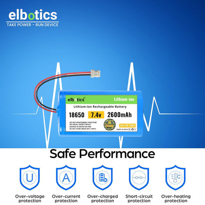 ELBOTICS 7.4V 2600mAh Li-ion Rechargeable Battery with 5264 2-Pin Connector for WEP BP-2100 Billing Printer, Bluetooth Speaker, Solar Light & Compatible Devices
