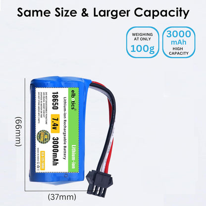 ELBOTICS 7.4V 3000mAh 2S Li-ion Rechargeable Battery with SM-3P Plug & USB Charger for RC Tank, Gesture RC Car & Stunt Cars