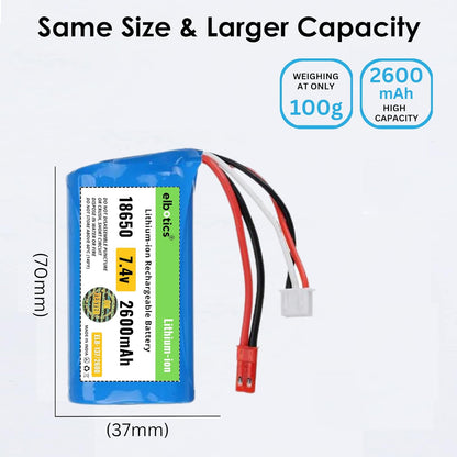ELBOTICS 7.4V 2600mAh 2S 15C Li-ion Rechargeable Battery with JST Red Plug for RC Cars, RC Boats, RC Trucks & RC Helicopters