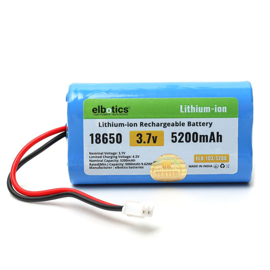 ELBOTICS 3.7V 5200mAh Rechargeable Li-ion Battery with JST XH2.54 2-Pin Connector for Bluetooth Speakers, LED Lights & DIY Electronics