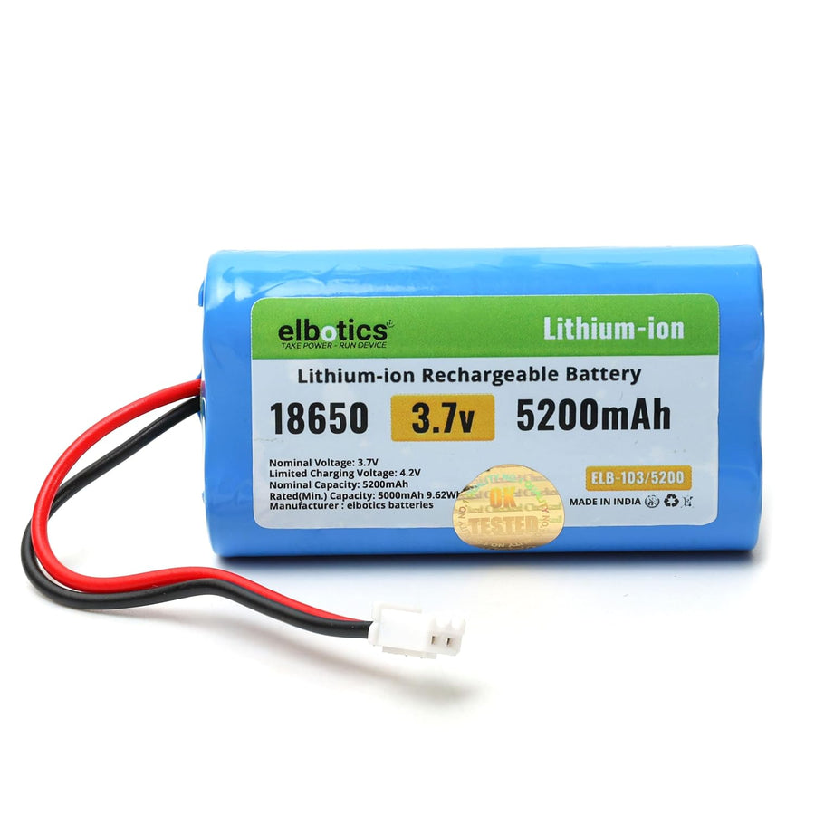 ELBOTICS 3.7V 5200mAh Rechargeable Li-ion Battery with JST XH2.54 2-Pin Connector for Bluetooth Speakers, LED Lights & DIY Electronics
