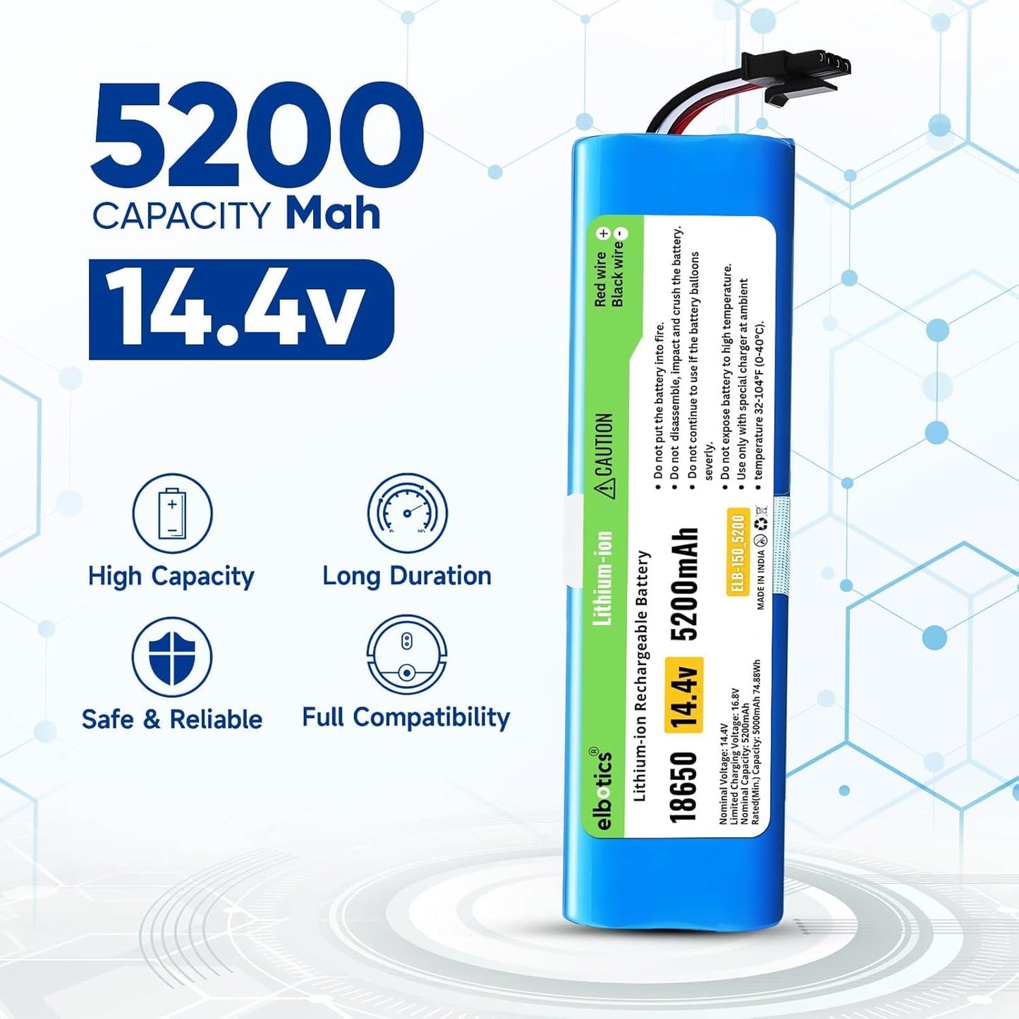 ELBOTICS 14.4V 5200mAh 74.88Wh Li-ion Replacement Battery Compatible with 360 S9, X90, X95, S10, RoboVac L10 & L70 Hybrid Robot Vacuum Cleaner