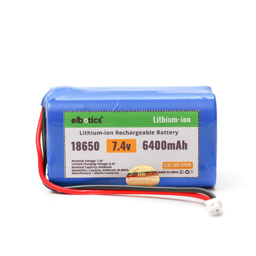 ELBOTICS 7.4V 6400mAh Li-ion Rechargeable Battery Pack with JST PH2.0 2-Pin Connector for RC Cars, RC Boats, RC Helicopters, Toys & Electronics