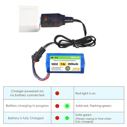 ELBOTICS 7.4V 3000mAh 2S Li-ion Rechargeable Battery with SM-3P Plug & USB Charger for RC Tank, Gesture RC Car & Stunt Cars