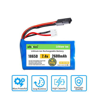 ELBOTICS 7.4V 2600mAh 2S 15C Li-ion Rechargeable Battery with 5500 Plug for RC Cars, RC Boats, RC Trucks & RC Vehicles
