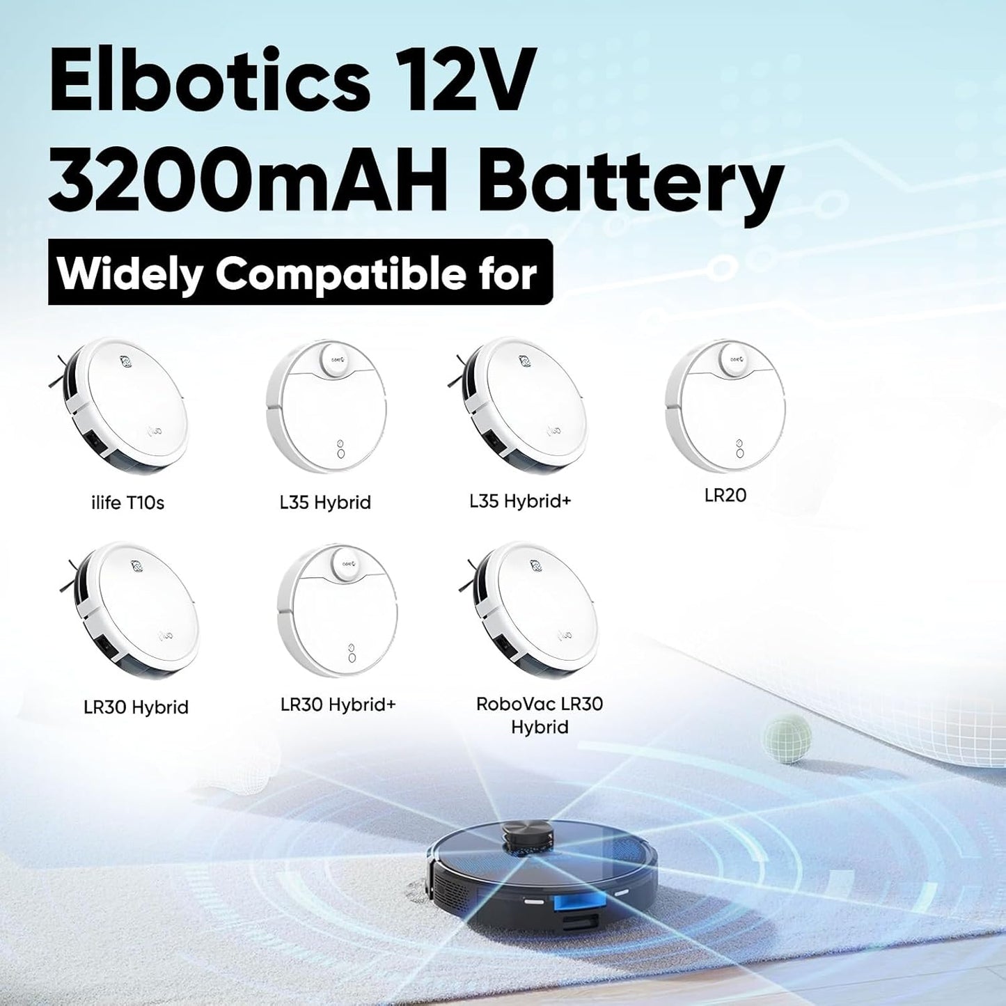 ELBOTICS 11.1V 3200mAh Li-ion Replacement Battery for Ecovacs & ILIFE V1, V3, V5, X3, X5, V5S, CW310, CEN250 Robot Vacuum Cleaner