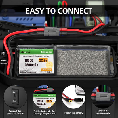ELBOTICS 22.2V 2600mAh Li-ion Rechargeable Battery Pack, 25.2V Full Charge, 18650 Battery with DC5521 Connector for Robotics, RC Cars, LED Strips, CCTV & DIY Electronics