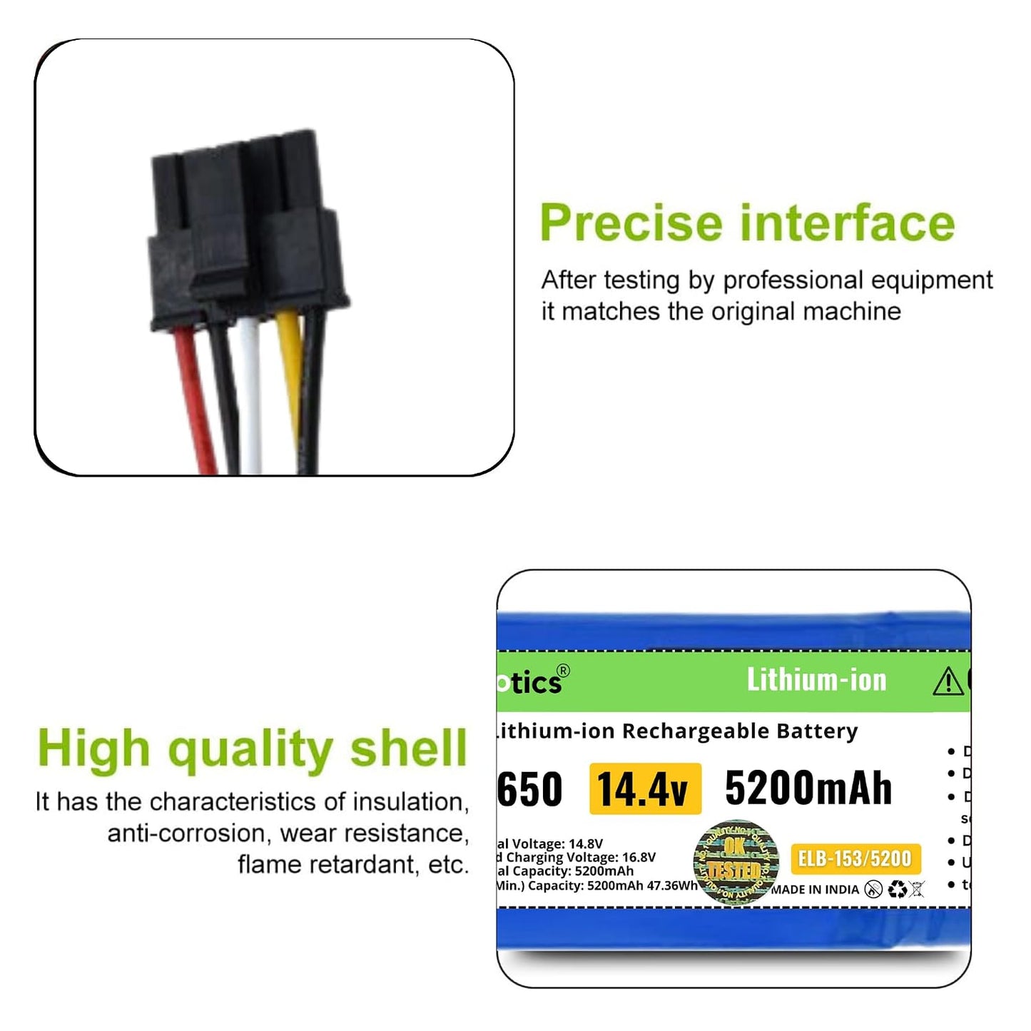 ELBOTICS 14.4V 5200mAh Li-ion Replacement Battery Compatible with Cecotec Conga 4090 4490 4590 4690 Robot Vacuum Cleaner