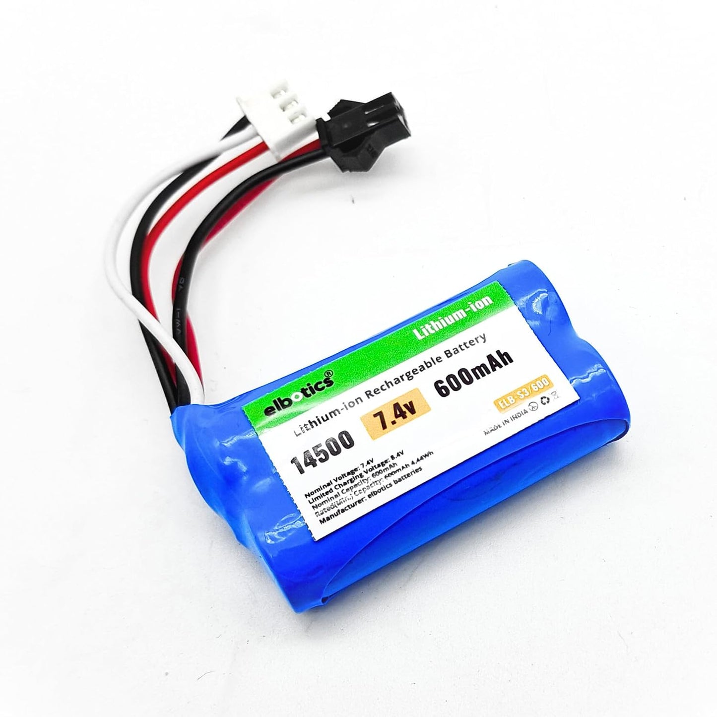 ELBOTICS 7.4V 600mAh 2S Li-ion Rechargeable Battery with SM-3P Plug for RC Cars